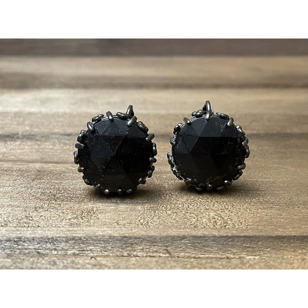 Vintage Signed Miriam Haskell Earrings - Black Stone - Screw Back Clip On - RARE
